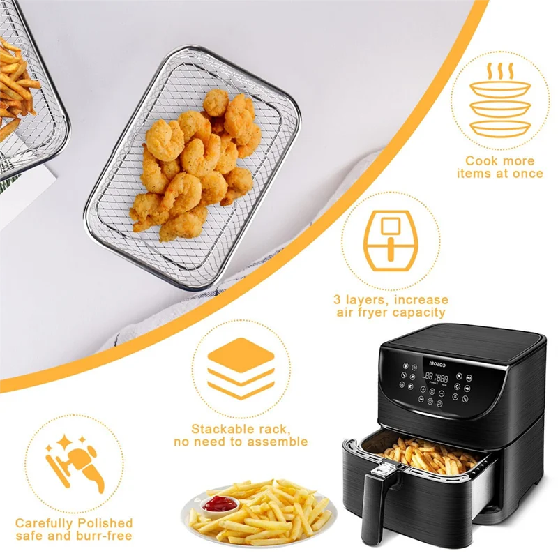 Stackable Rectangular Air Fryer Shelves, 304 Stainless Steel, 3 Tiers For Enhanced Air-Fryinga83x
Stackable Rectangular Air Fryer Shelves, 304 Stainless Steel, 3 Tiers For Enhanced Air-Fryinga83x