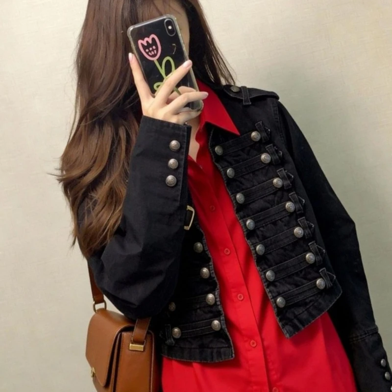 Gothic Vintage Metal Button-down Design Crop Denim Jacket Spring Autumn Stand-up Collar Jacket Top Women's Coat Grunge Goth Tops
Gothic Vintage Metal Button-down Design Crop Denim Jacket Spring Autumn Stand-up Collar Jacket Top Women's Coat Grunge Goth Tops