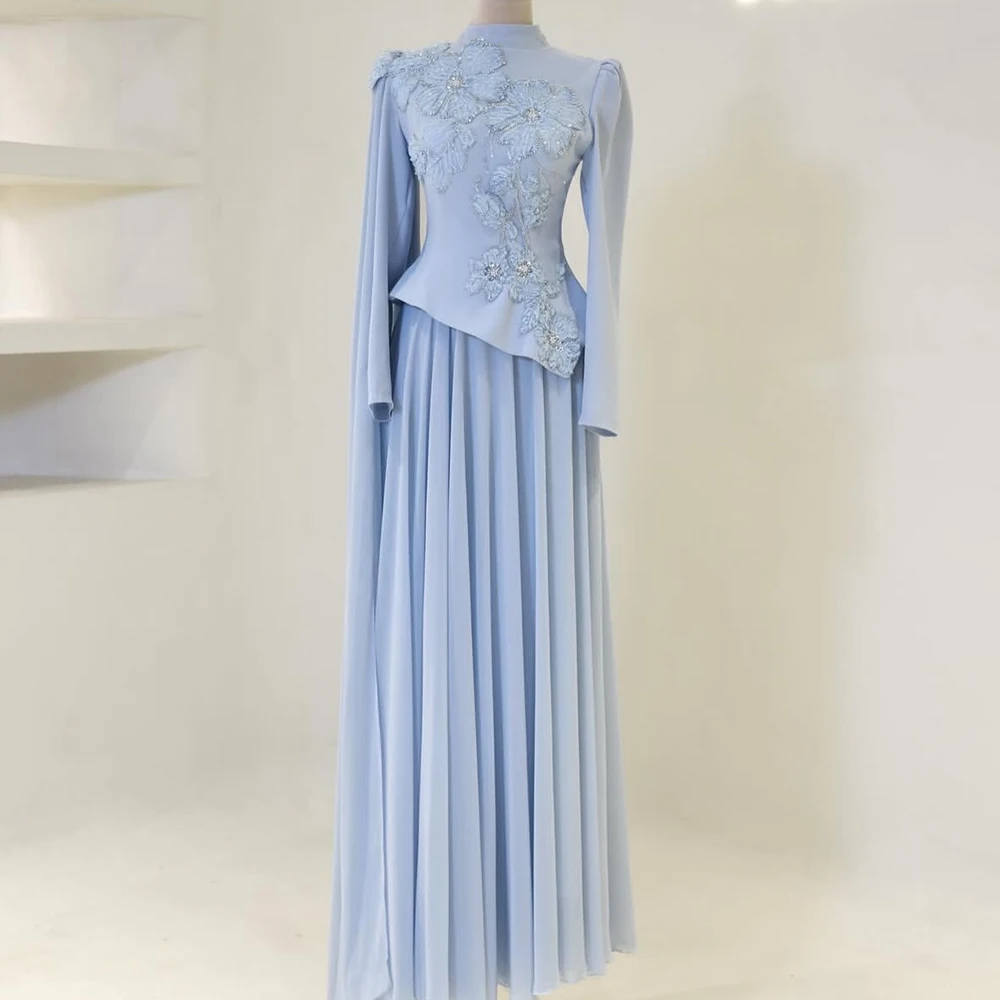 Women's A-line Evening Dresses Floor-length High-neck Full Sleeve Prom Gown Fashion Flowers Crystal Simple Stole Customized Gown
Women's A-line Evening Dresses Floor-length High-neck Full Sleeve Prom Gown Fashion Flowers Crystal Simple Stole Customized Gown