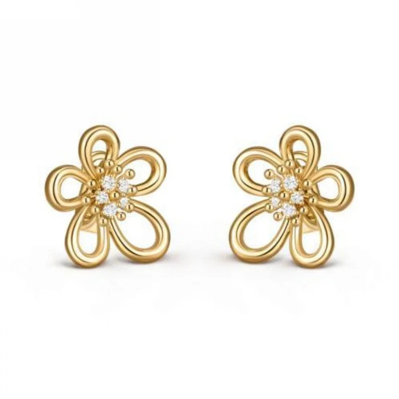 Gold Plated Open Five-Petal Floral Stud Earrings with CZ & Bead Design
Gold Plated Open Five-Petal Floral Stud Earrings with CZ & Bead Design