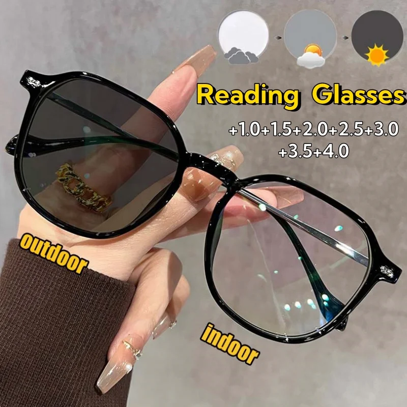 Fashionable Versatile HD Photochromic Presbyopia Glasses for Women and Men Anti-Blue Light Full Frame Reading Eyeglasses To +4.0
Fashionable Versatile HD Photochromic Presbyopia Glasses for Women and Men Anti-Blue Light Full Frame Reading Eyeglasses To +4.0