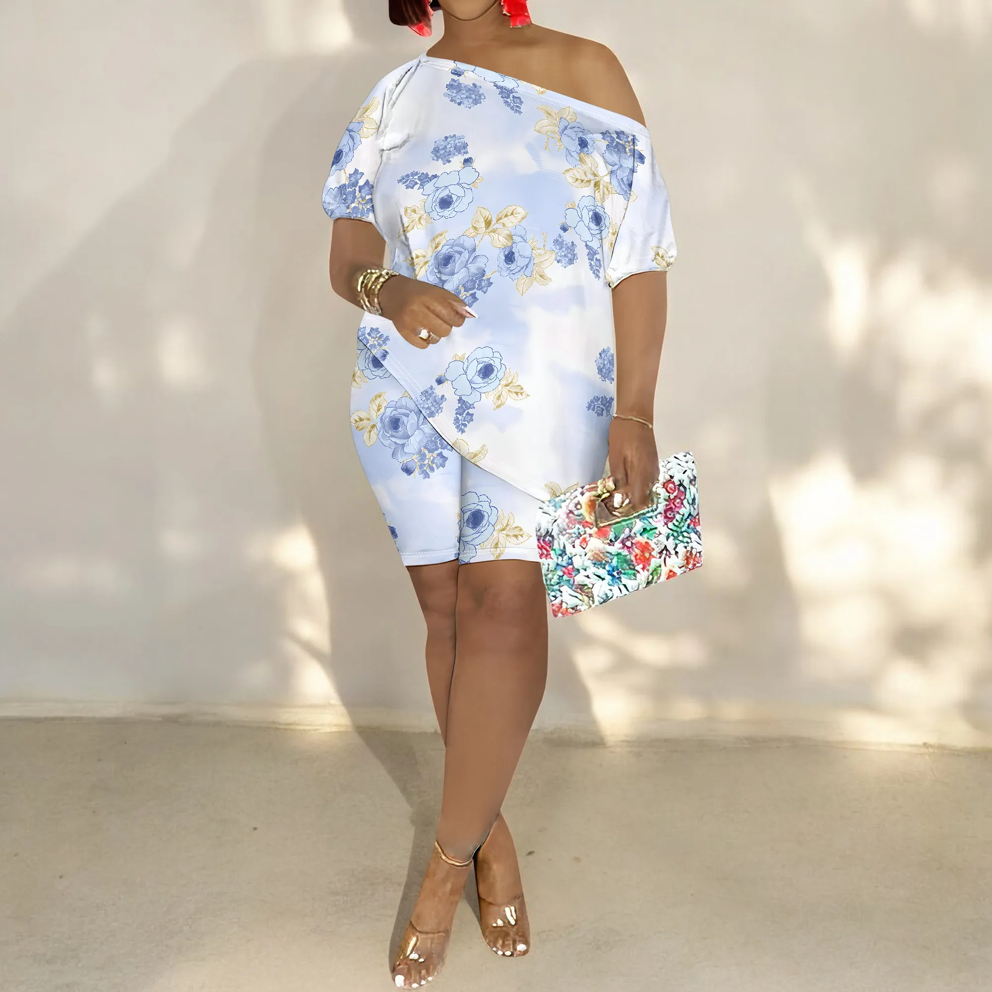 Women Casual Floral Print 2 Piece Outfits Jumpsuits Short Sleeve Irregular Top Bodycon Short Leg Pants Set Tracksuits
Women Casual Floral Print 2 Piece Outfits Jumpsuits Short Sleeve Irregular Top Bodycon Short Leg Pants Set Tracksuits