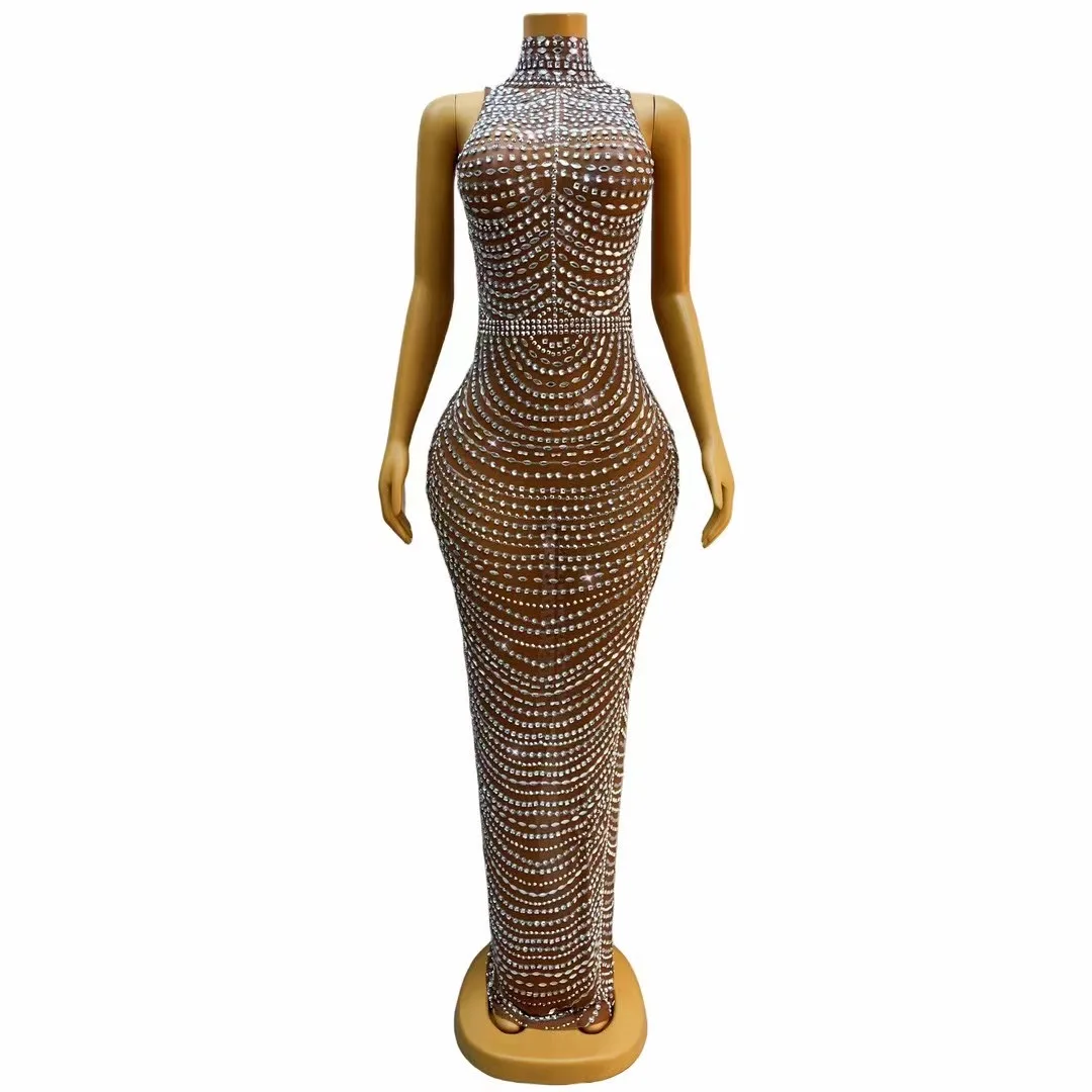 Pearls Rhinestones Transparent Mesh Long DressSleeveless Birthday Celebrate Dress High NeckParty Outfit Bar Dance xuehua C211
Pearls Rhinestones Transparent Mesh Long DressSleeveless Birthday Celebrate Dress High NeckParty Outfit Bar Dance xuehua C211