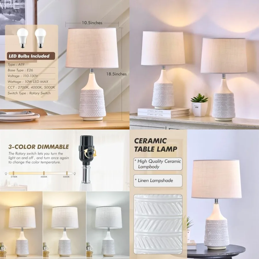Ceramic Table Lamps Set of 2, Decor Farmhouse Lamps for Living Room End Tables, 18.5" Bedside Lamps for Night Stands, Modern Bo
Ceramic Table Lamps Set of 2, Decor Farmhouse Lamps for Living Room End Tables, 18.5" Bedside Lamps for Night Stands, Modern Bo