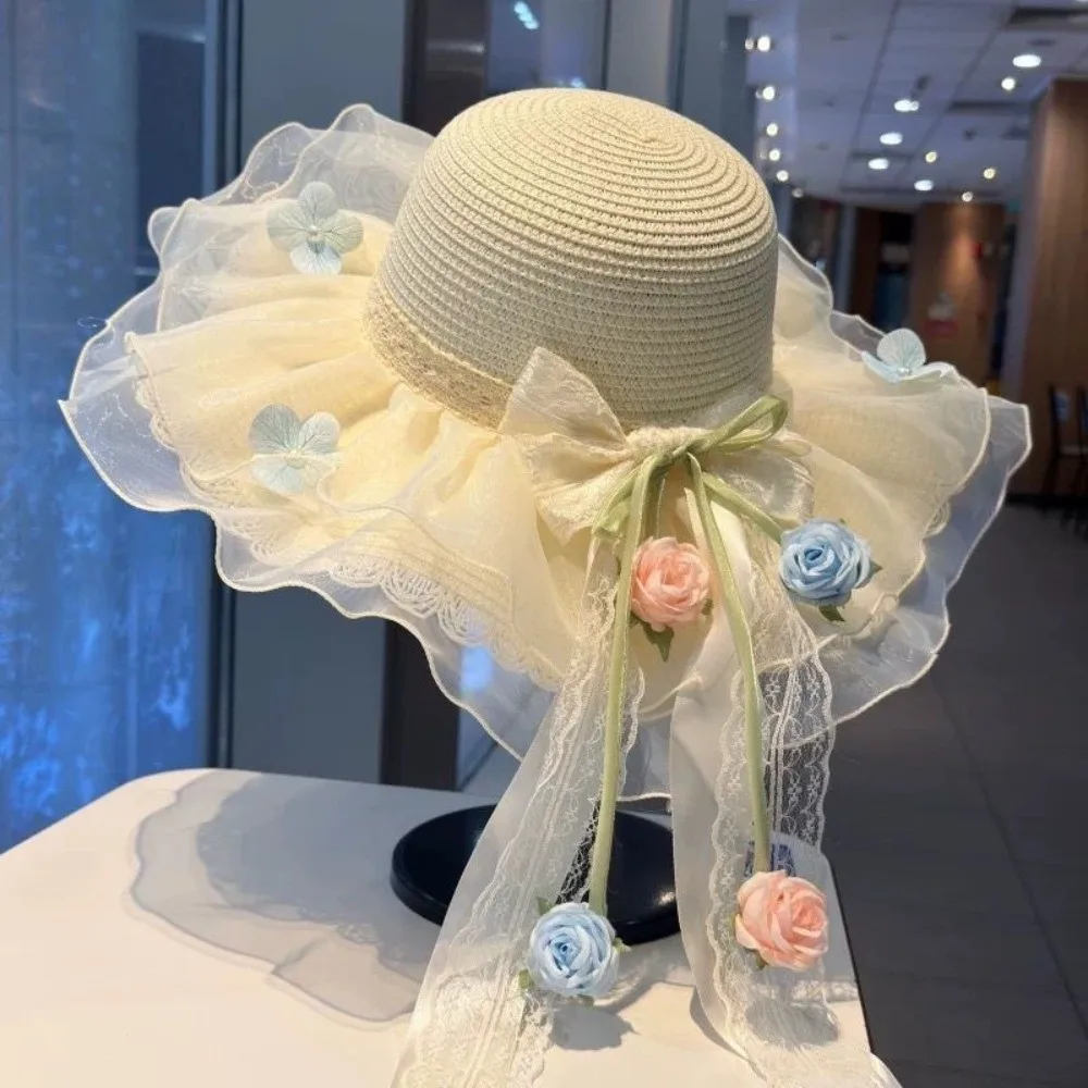 Elegant Rose Ruffle Edge Straw Hat Breathable Mesh Lace Ribbon Wide Brim Bucket Hat UV Protection Lightweight Design
Elegant Rose Ruffle Edge Straw Hat Breathable Mesh Lace Ribbon Wide Brim Bucket Hat UV Protection Lightweight Design