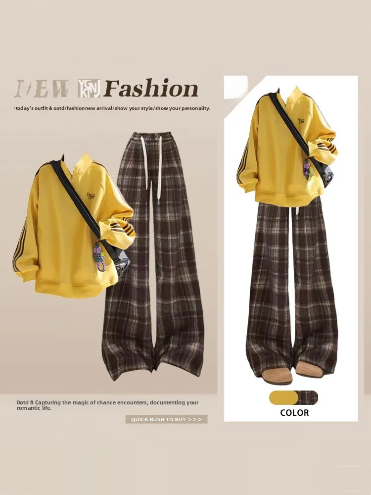 Зимний повседневный комплект 2026: брюки-палаццо в клетку и свитшот в тон, женский модный комплект, длинный свитшот
Зимний повседневный комплект 2026: брюки-палаццо в клетку и свитшот в тон, женский модный комплект, длинный свитшот