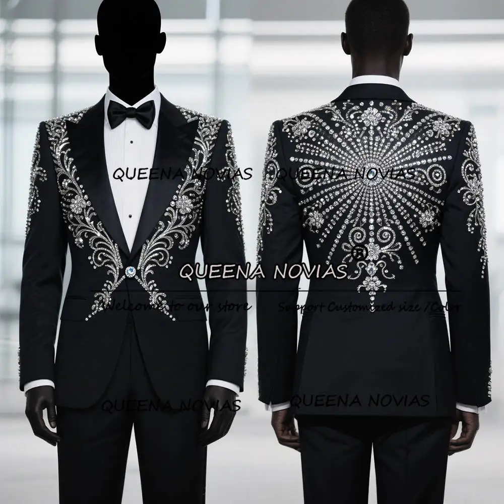 Glittering Beaded Stones Suits Men 2 Pieces Sets Single Breasted Party Blazers Groom Wedding Tuxedos Customized costume homme 
Glittering Beaded Stones Suits Men 2 Pieces Sets Single Breasted Party Blazers Groom Wedding Tuxedos Customized costume homme