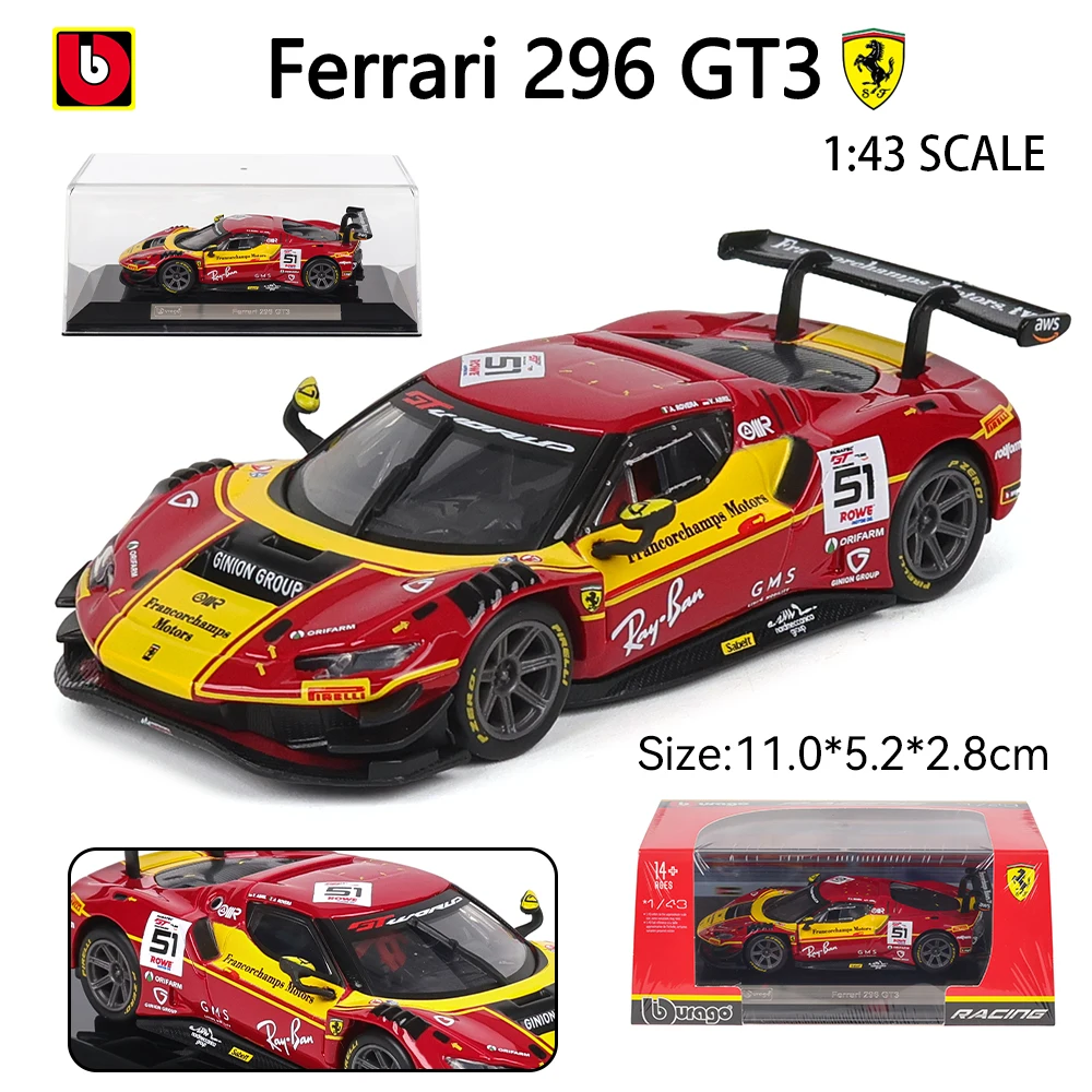 Bburago 1:43 Transparent dust cover black base 24H Spa Ferrari 2025 296 GT3 #51 Racing Alloy die-casting car model toy 499P #83
Bburago 1:43 Transparent dust cover black base 24H Spa Ferrari 2025 296 GT3 #51 Racing Alloy die-casting car model toy 499P #83