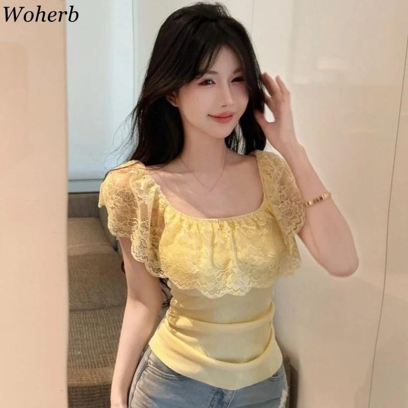 Милые футболки с вырезом на шее для женщин, Ropa Mujer, лоскутные кружевные вязаные топы, летняя шикарная туника, плиссированные футболки с темпераментом
Милые футболки с вырезом на шее для женщин, Ropa Mujer, лоскутные кружевные вязаные топы, летняя шикарная туника, плиссированные футболки с темпераментом