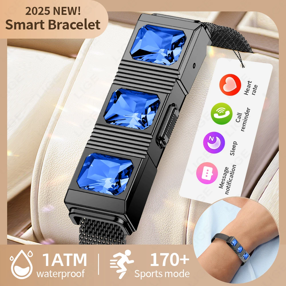LIGE Smart Bracelet Fashion Rhinestone Health Tracker Heart Rate Monitor Sports Band Smart Watch 1ATM Waterproof For Android IOS