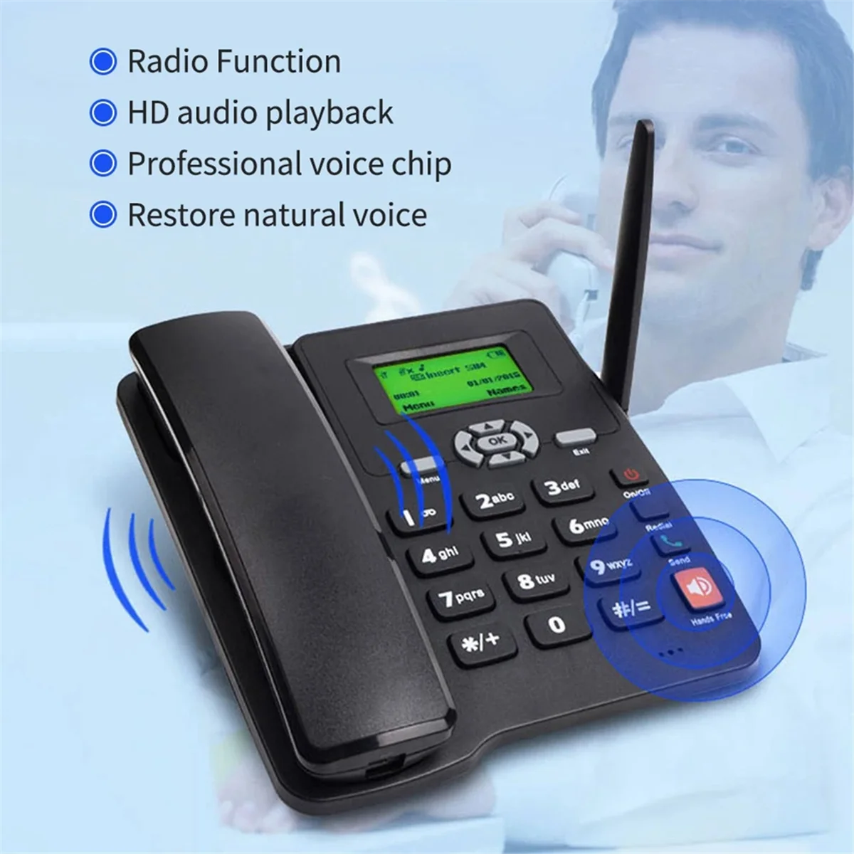 N97R Cordless Phone Desktop Telephone Support GSM 850/1800/1900MHZ Dual SIM Card 2G Fixed Phone with Antenna Radio EU Plug
N97R Cordless Phone Desktop Telephone Support GSM 850/1800/1900MHZ Dual SIM Card 2G Fixed Phone with Antenna Radio EU Plug
