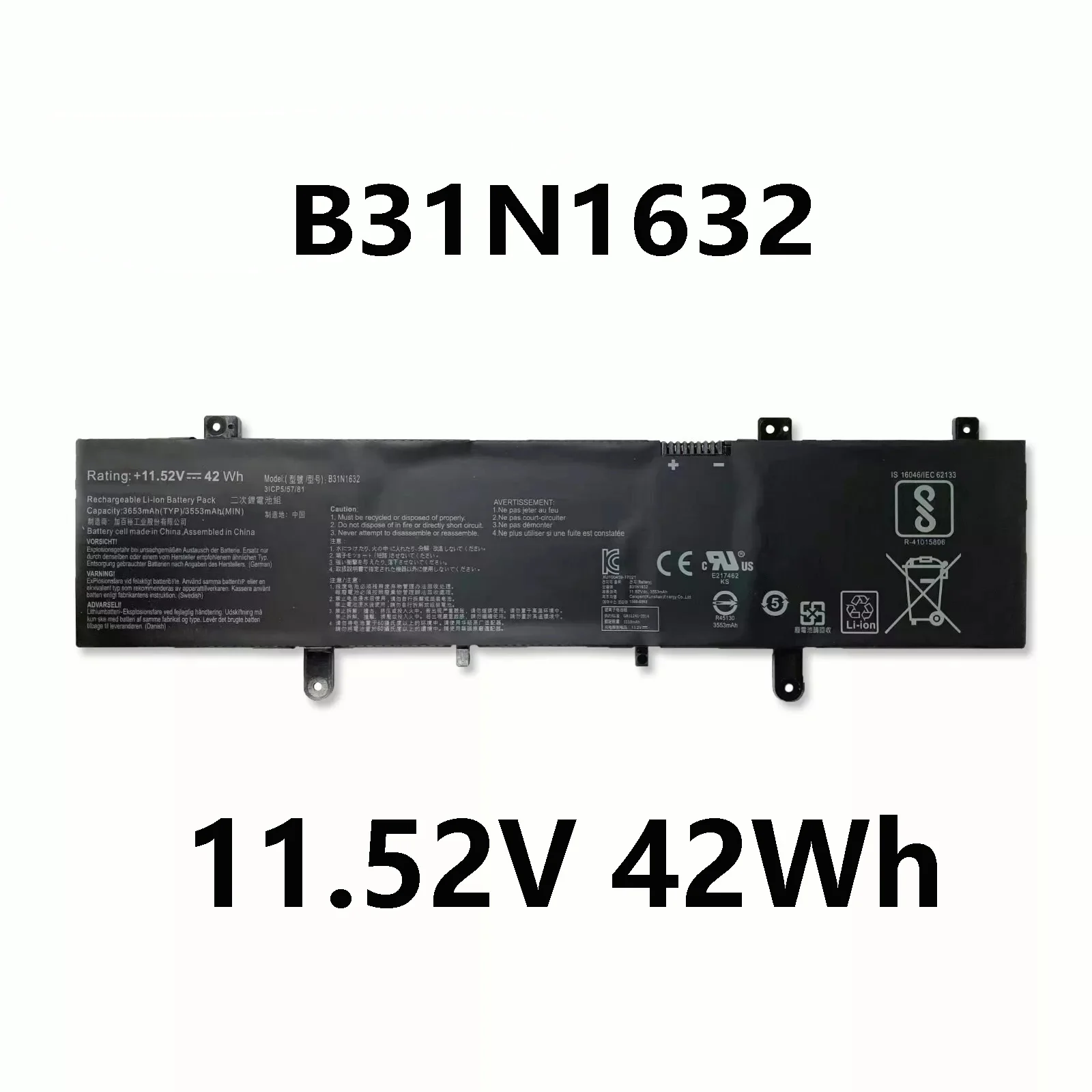 B31N1632 11.52V 42Wh Battery for ASUS X405U X405UA X405UR X405UQ S4000 S4000U S4100U 0B200-02540000 series
B31N1632 11.52V 42Wh Battery for ASUS X405U X405UA X405UR X405UQ S4000 S4000U S4100U 0B200-02540000 series