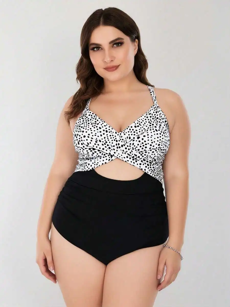 Plus Size Women One Piece Swimsuit Black White Dalmatian Print Twist Front Cutout
Plus Size Women One Piece Swimsuit Black White Dalmatian Print Twist Front Cutout