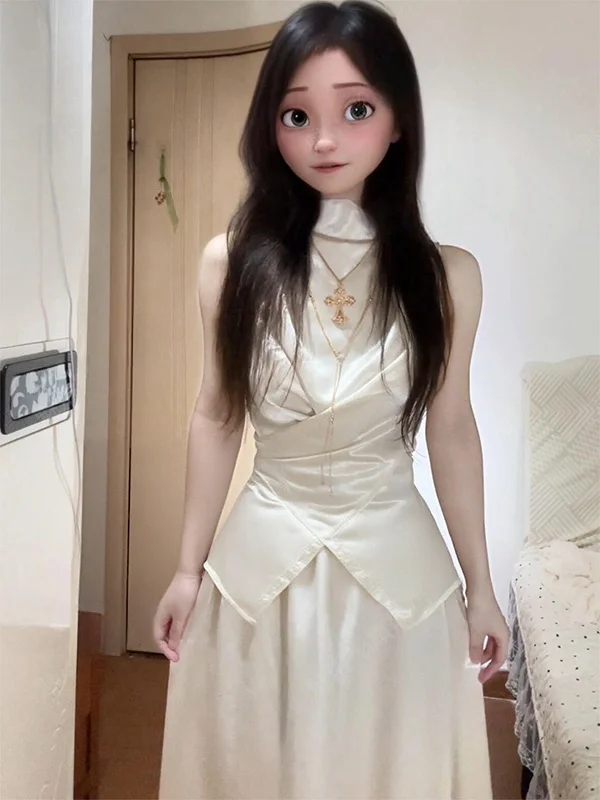 Fashionable Summer Outfit Women's Satin Vest And Skirt Set Belted Asymmetrical Design Commute Friendly Short Sleeveless
Fashionable Summer Outfit Women's Satin Vest And Skirt Set Belted Asymmetrical Design Commute Friendly Short Sleeveless