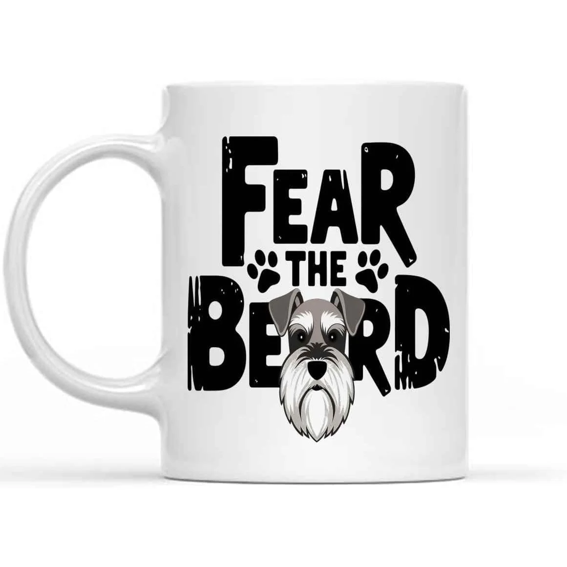 Fear The Beard Schnauzer Dog Mug White Ceramic Coffee Cup with Paw Prints and Face Design for Pet Lovers
Fear The Beard Schnauzer Dog Mug White Ceramic Coffee Cup with Paw Prints and Face Design for Pet Lovers