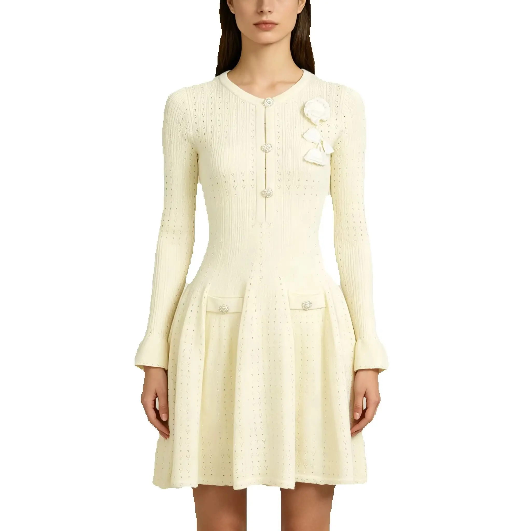 High Quality Autumn New Fashionable Elastic Knitted Chest Flower Round Neck Slim Fit And Slimming Long Sleeved Women's Dress
High Quality Autumn New Fashionable Elastic Knitted Chest Flower Round Neck Slim Fit And Slimming Long Sleeved Women's Dress