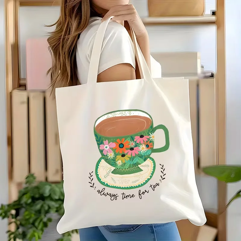 Floral Tea Cup Always Time For Tea Print Canvas Tote Bag Cottagecore Tea Lover Reusable Shoulder Handbag
Floral Tea Cup Always Time For Tea Print Canvas Tote Bag Cottagecore Tea Lover Reusable Shoulder Handbag