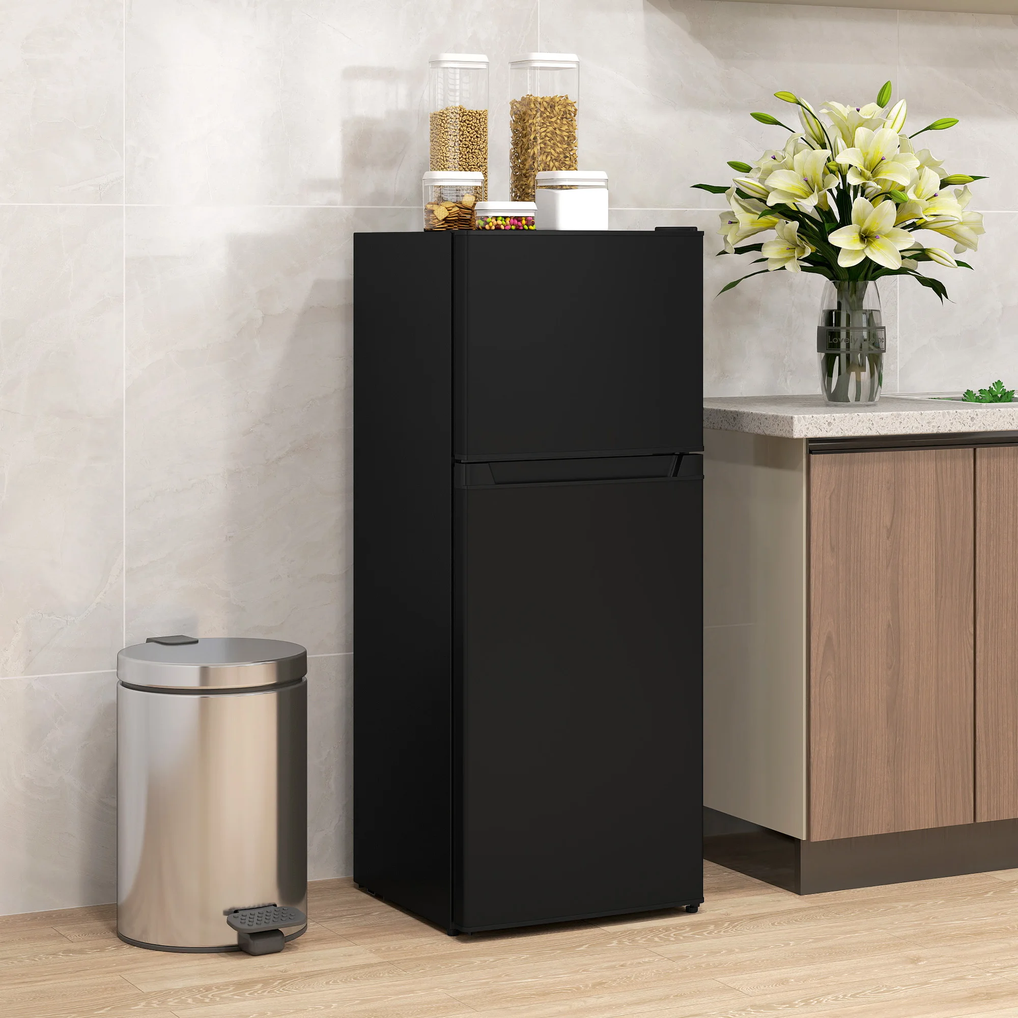 Small Fridge with Freezer, 4 Cu Ft Refrigerator with Reversible Doors, Black
Small Fridge with Freezer, 4 Cu Ft Refrigerator with Reversible Doors, Black