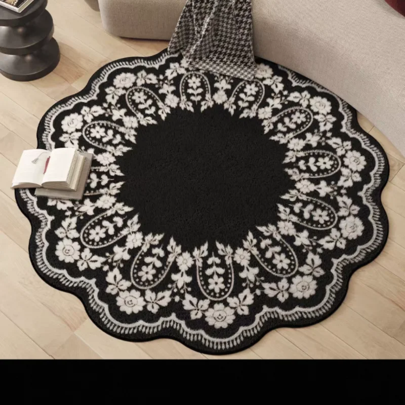 Vintage - style Irregular Round Carpet! Black with White Floral Trim. Soft and Durable. Ideal for Living Room
Vintage - style Irregular Round Carpet! Black with White Floral Trim. Soft and Durable. Ideal for Living Room