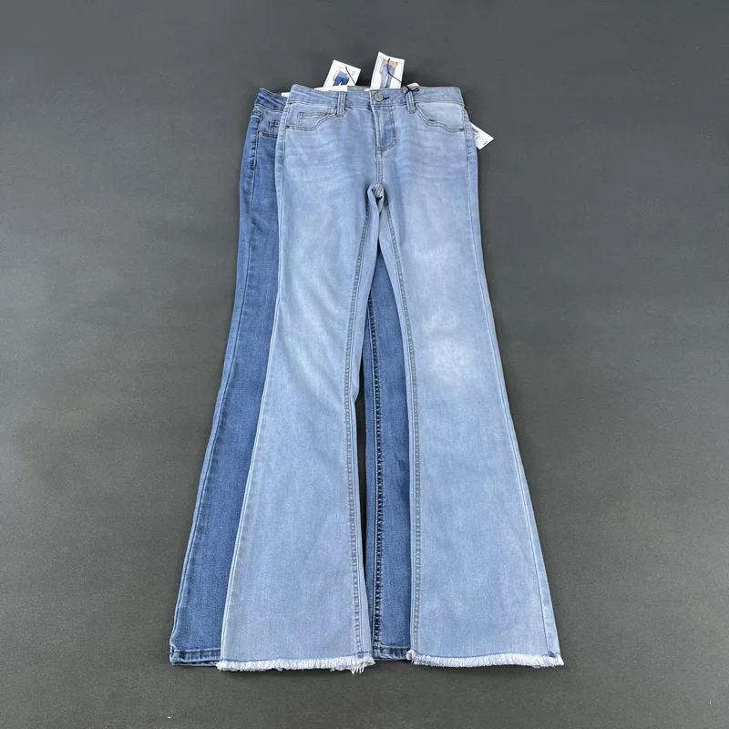 Женские синие джинсовые расклешенные брюки со средней талией, однотонные эластичные потертые джинсы, женские универсальные летние осенние мягкие длинные потертые брюки 
Женские синие джинсовые расклешенные брюки со средней талией, однотонные эластичные потертые джинсы, женские универсальные летние осенние мягкие длинные потертые брюки