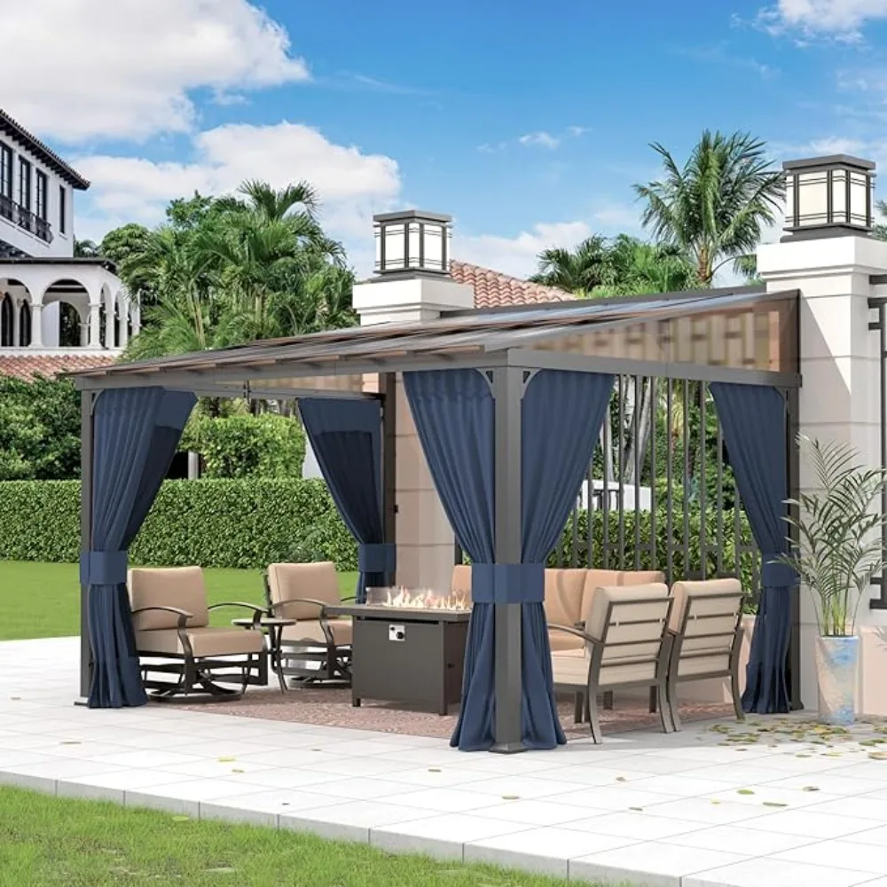 10FTx12FT Outdoor Wall-Mounted Hardtop Pergola, Metal Frame Gazebo with Sloping Sun Panel Roof and Double Curtains
10FTx12FT Outdoor Wall-Mounted Hardtop Pergola, Metal Frame Gazebo with Sloping Sun Panel Roof and Double Curtains