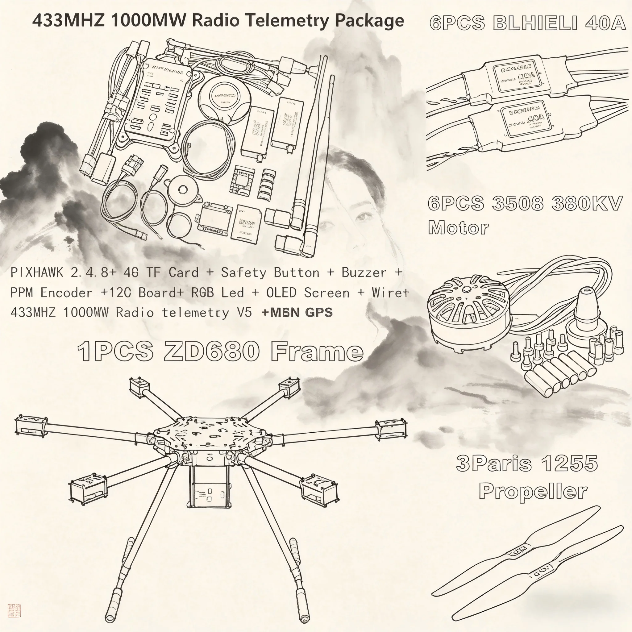 HanNiu ZD680 Full Carbon Fiber Hexa-Rotor Foldable Arm Hexacopter Frame Kit for PIXHAWK 2.4.8 Radio with Unflodable Landing Gear
HanNiu ZD680 Full Carbon Fiber Hexa-Rotor Foldable Arm Hexacopter Frame Kit for PIXHAWK 2.4.8 Radio with Unflodable Landing Gear