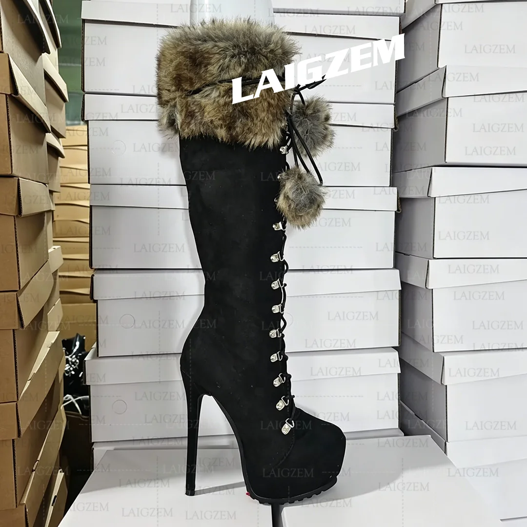 LAIGZEM Women Knee High Boots Platform Side Zipper Boots Faux Fur Suede Handmade Ladies Shoes Woman Big Size 41 43 50 52
LAIGZEM Women Knee High Boots Platform Side Zipper Boots Faux Fur Suede Handmade Ladies Shoes Woman Big Size 41 43 50 52