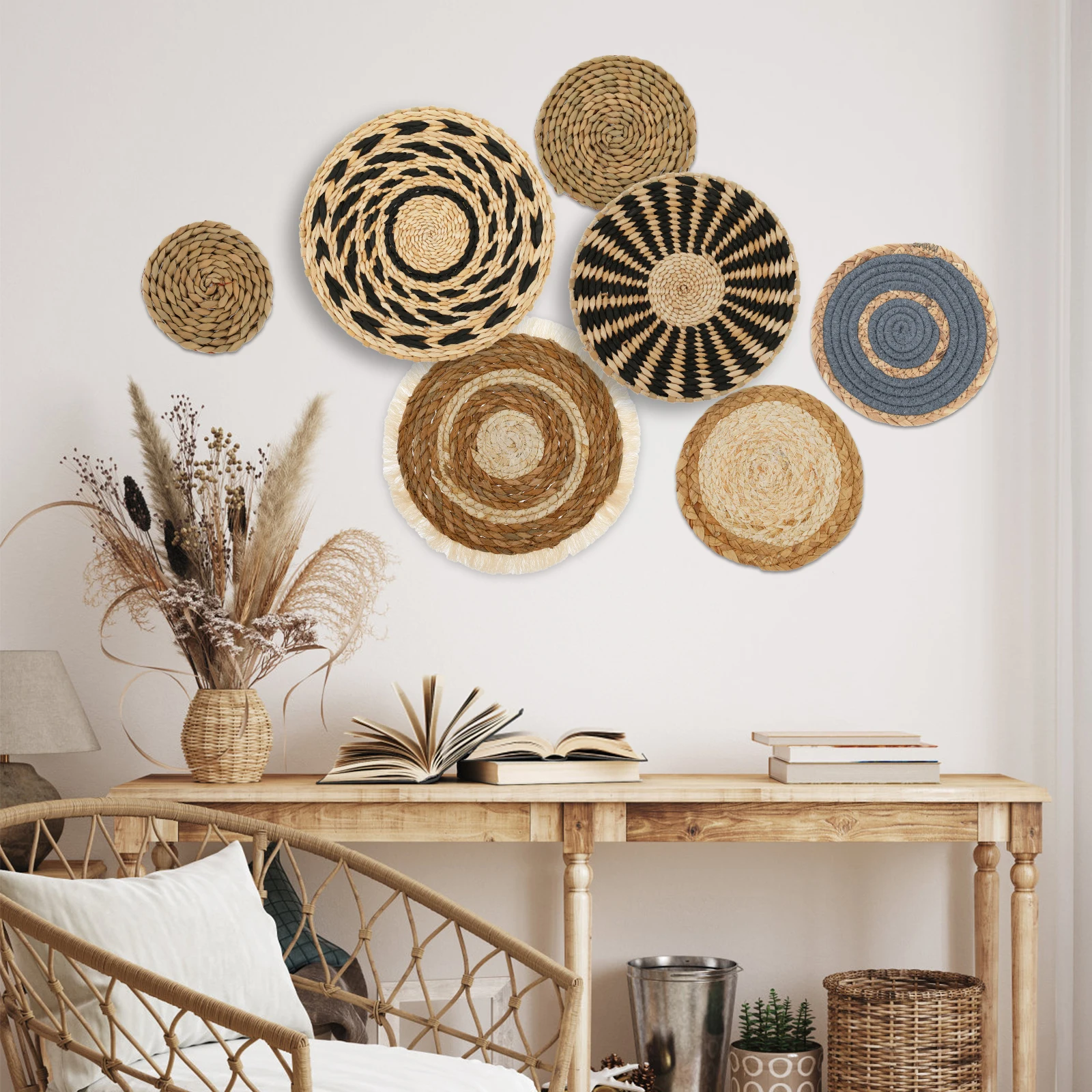 7 Pack Boho Wall Basket Decor, Hanging Woven Wall Basket Decor, Seagrass Rattan Wicker Boho Wall Decor, Round Wall Art
7 Pack Boho Wall Basket Decor, Hanging Woven Wall Basket Decor, Seagrass Rattan Wicker Boho Wall Decor, Round Wall Art