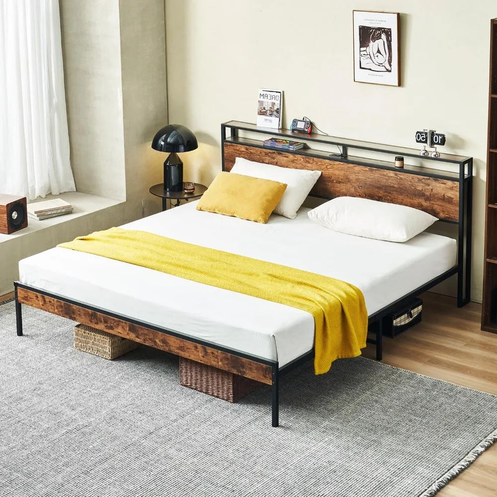King Size Bed Frame, Bed Frame with Charging Station, No Box Spring Needed, Noise-Free, with Reinforced Strong Support Legs and
King Size Bed Frame, Bed Frame with Charging Station, No Box Spring Needed, Noise-Free, with Reinforced Strong Support Legs and