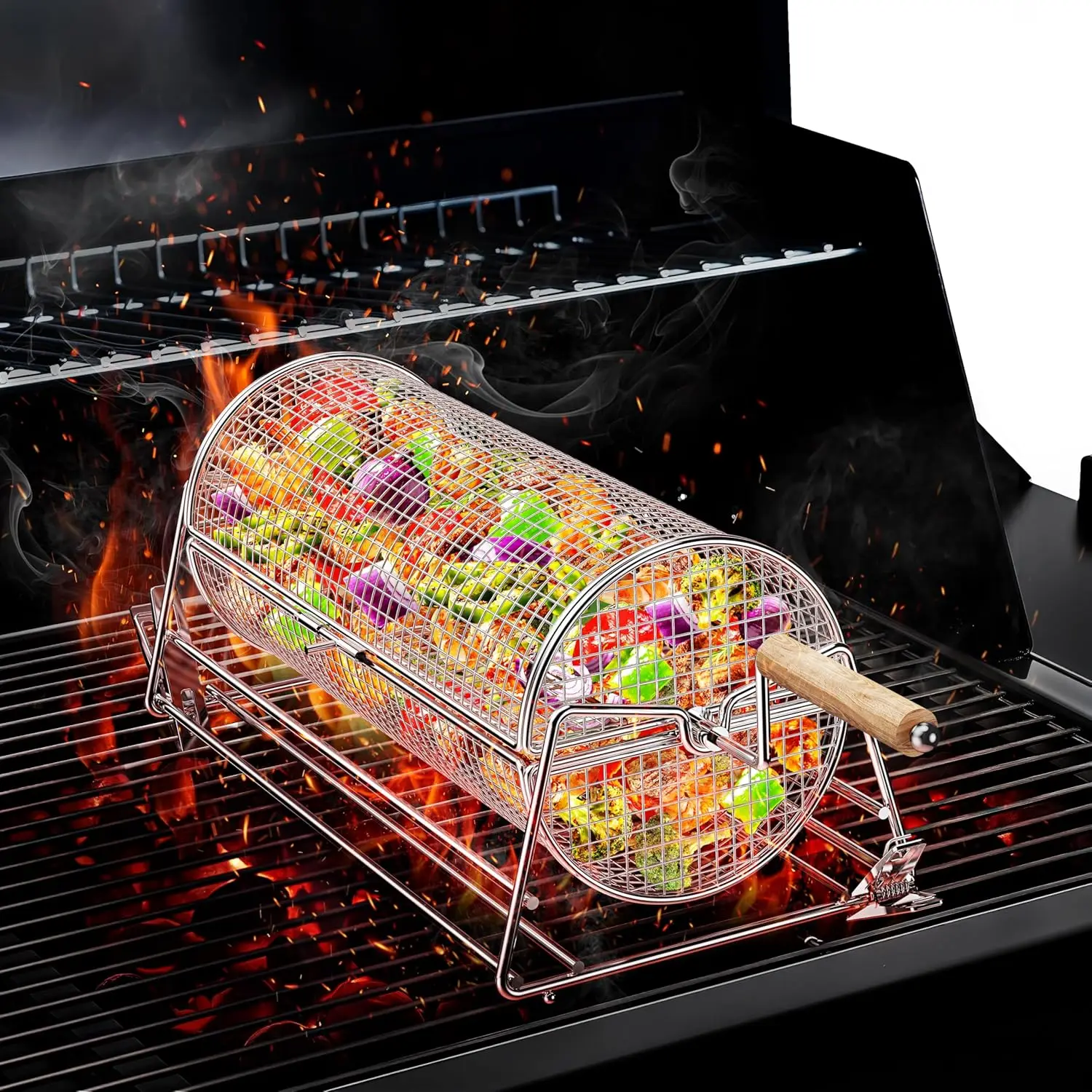 2-in-1 Rolling Grill Basket with Dual Handles, 304 Stainless Steel Rotatable BBQ Basket with Crank Handle & Straight Grip Handle
2-in-1 Rolling Grill Basket with Dual Handles, 304 Stainless Steel Rotatable BBQ Basket with Crank Handle & Straight Grip Handle