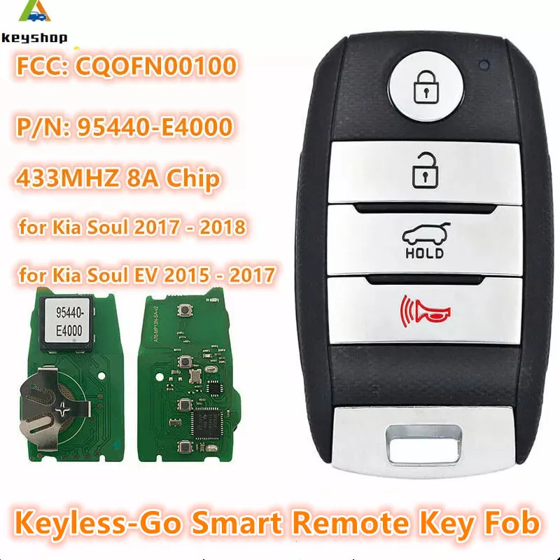 KEYECU 434MHz 8A Chip Keyless-Go Smart Remote Key Fob for Kia Soul EV 2015 2016 2017 2018 FCC ID: CQ0FN00100 P/N: 95440-E4000
KEYECU 434MHz 8A Chip Keyless-Go Smart Remote Key Fob for Kia Soul EV 2015 2016 2017 2018 FCC ID: CQ0FN00100 P/N: 95440-E4000