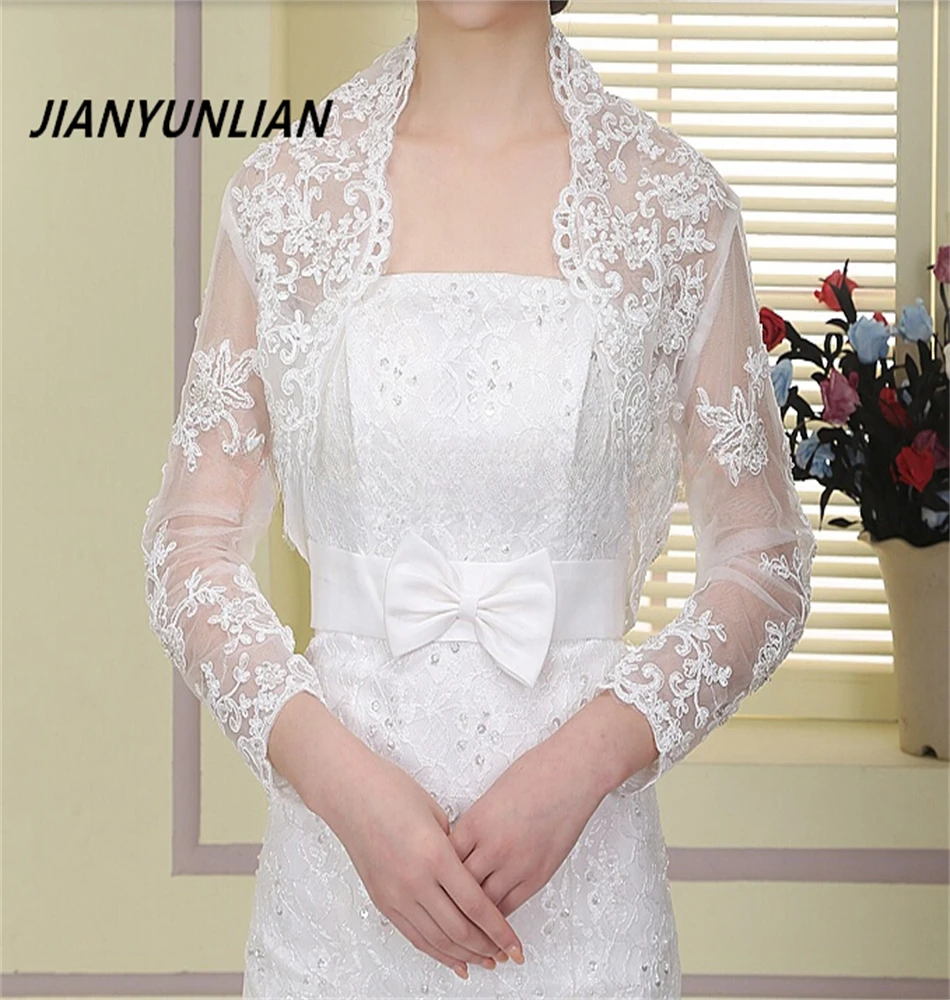 Long Sleeve Wedding Bolero Appliques Bridal Wraps for Wedding Party Prom Cheap Bride Jacket Bolero Shrug Custom
Long Sleeve Wedding Bolero Appliques Bridal Wraps for Wedding Party Prom Cheap Bride Jacket Bolero Shrug Custom