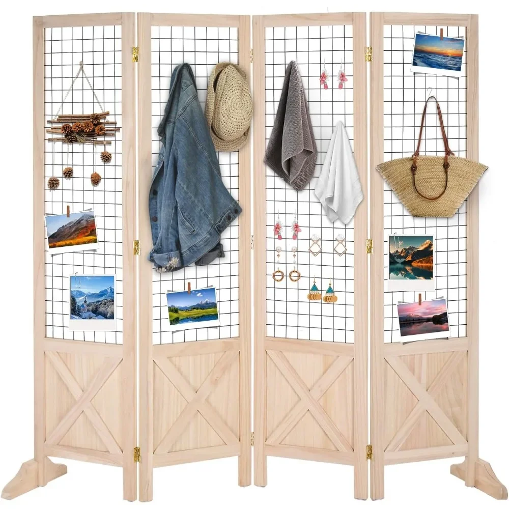 Room Divider Freestanding Gridwall,4 Panel Folding Display Board Organizer w/Base Feet,Decorative Wooden Frame Wire Grid Screens
Room Divider Freestanding Gridwall,4 Panel Folding Display Board Organizer w/Base Feet,Decorative Wooden Frame Wire Grid Screens