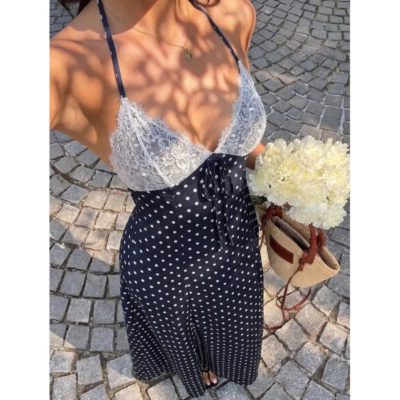 Summer Woman Dress Lace V Neck Sleeveless High Waist Ruched Maxi Dress Navy Blue Backless A Line Long Summer Women's Dress
Summer Woman Dress Lace V Neck Sleeveless High Waist Ruched Maxi Dress Navy Blue Backless A Line Long Summer Women's Dress