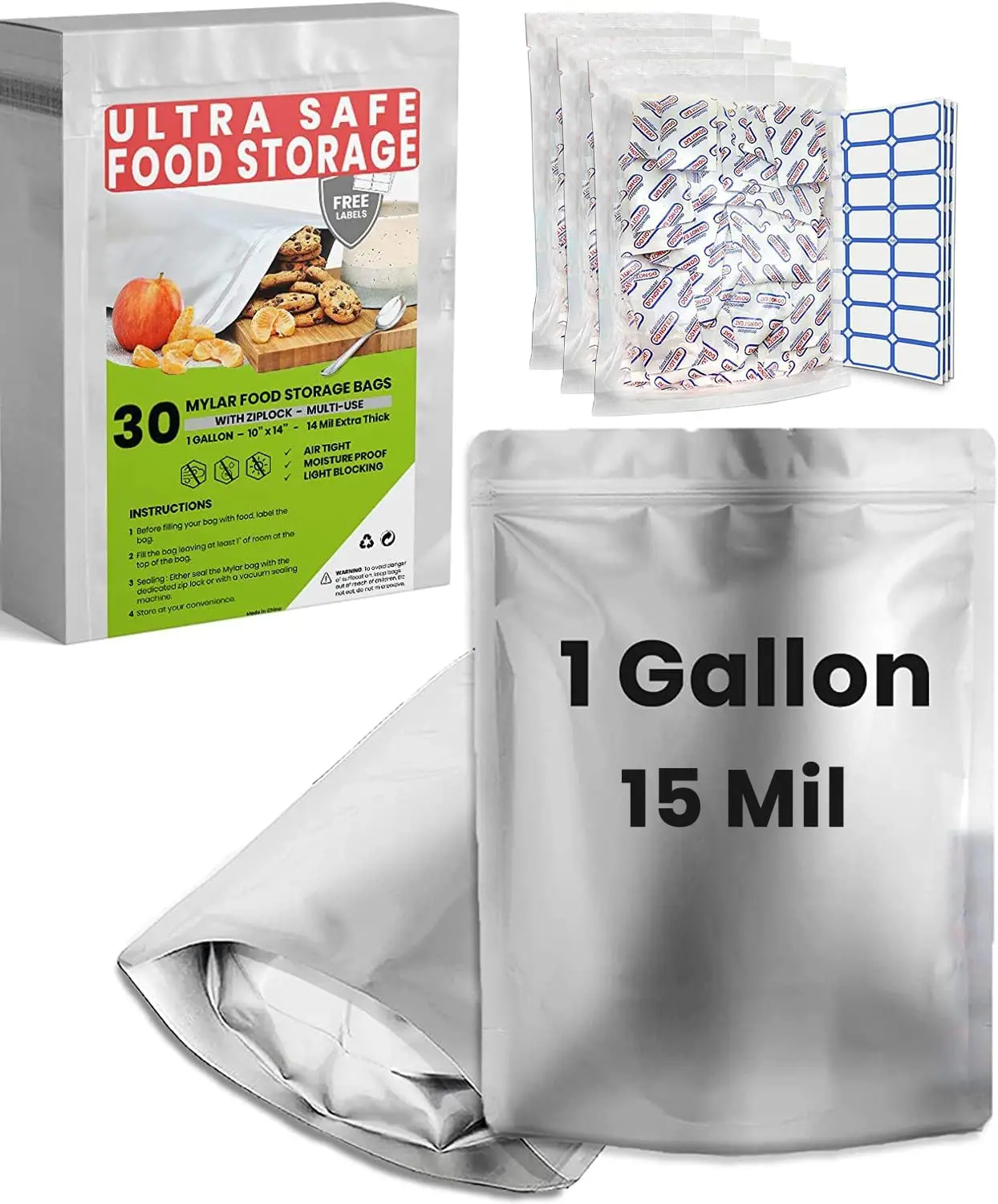 30 Mylar Bags for Food Storage 1 Gallon - Extra Thick 15 Mil - Long Term & Food Grade - Mylar Bags with Oxygen Absorbers 400c
30 Mylar Bags for Food Storage 1 Gallon - Extra Thick 15 Mil - Long Term & Food Grade - Mylar Bags with Oxygen Absorbers 400c