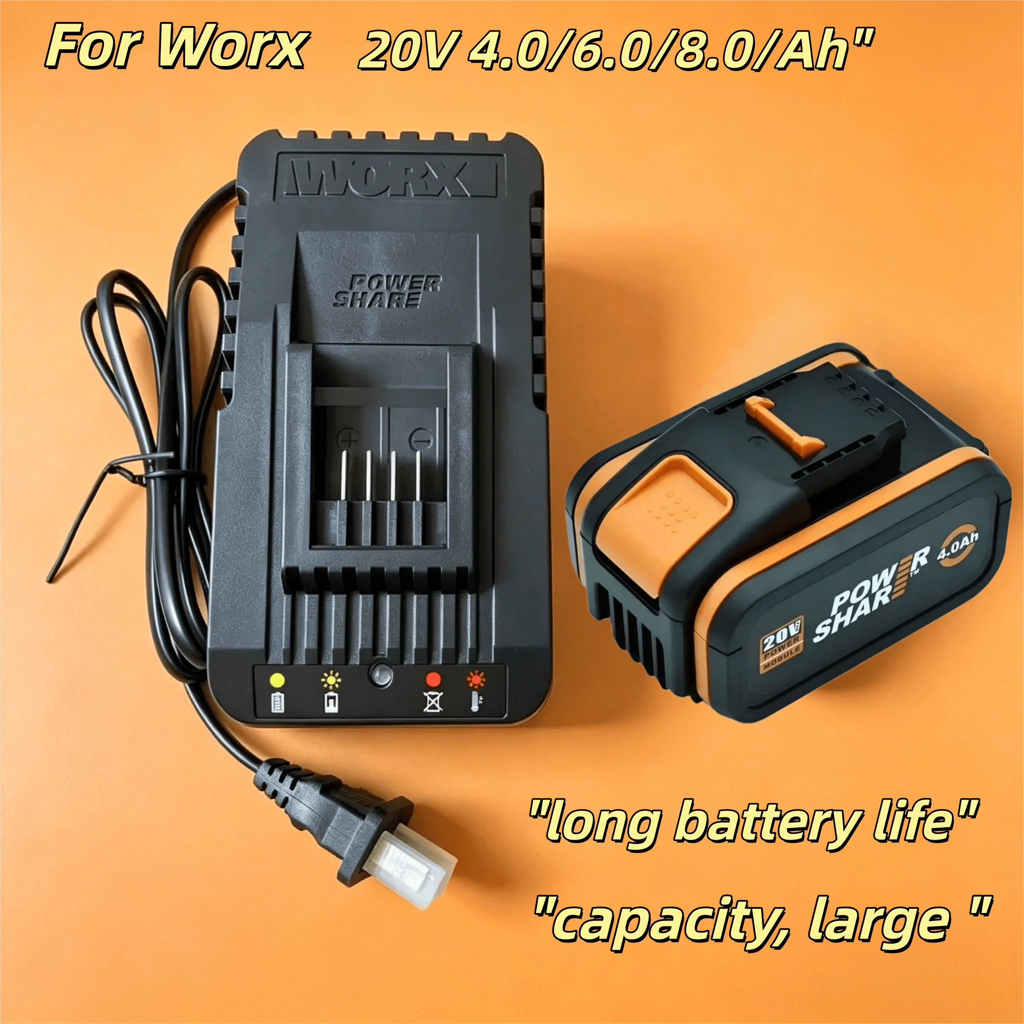 For WORX 20V 4.0/6.0/8.0Ah Lithium Battery WA3553 WA3551 with Charger, Rechargeable Battery for Cordless Electric & Garden Tools
For WORX 20V 4.0/6.0/8.0Ah Lithium Battery WA3553 WA3551 with Charger, Rechargeable Battery for Cordless Electric & Garden Tools