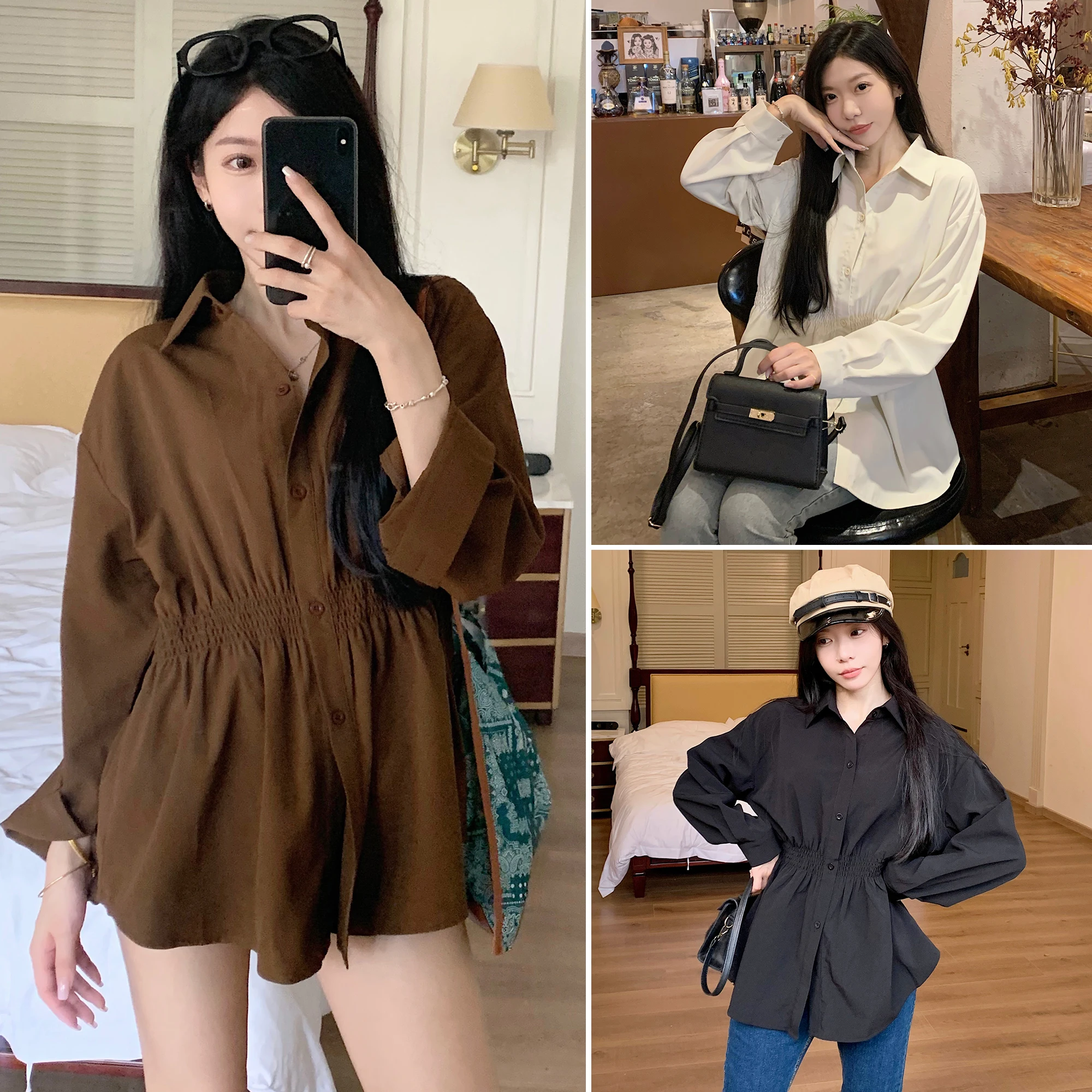 Spot gentle wind waist shirt women's loose and thin shirt stacked with long-sleeved top
Spot gentle wind waist shirt women's loose and thin shirt stacked with long-sleeved top