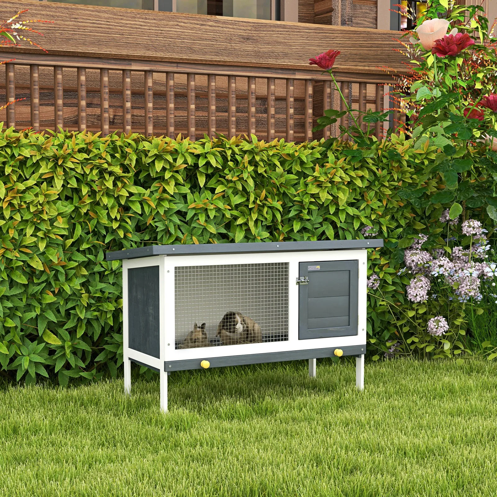Indoor/Outdoor Wood Rabbit Hutch, Bunny Cage w/Slide-Out Tray, Openable Roof
Indoor/Outdoor Wood Rabbit Hutch, Bunny Cage w/Slide-Out Tray, Openable Roof