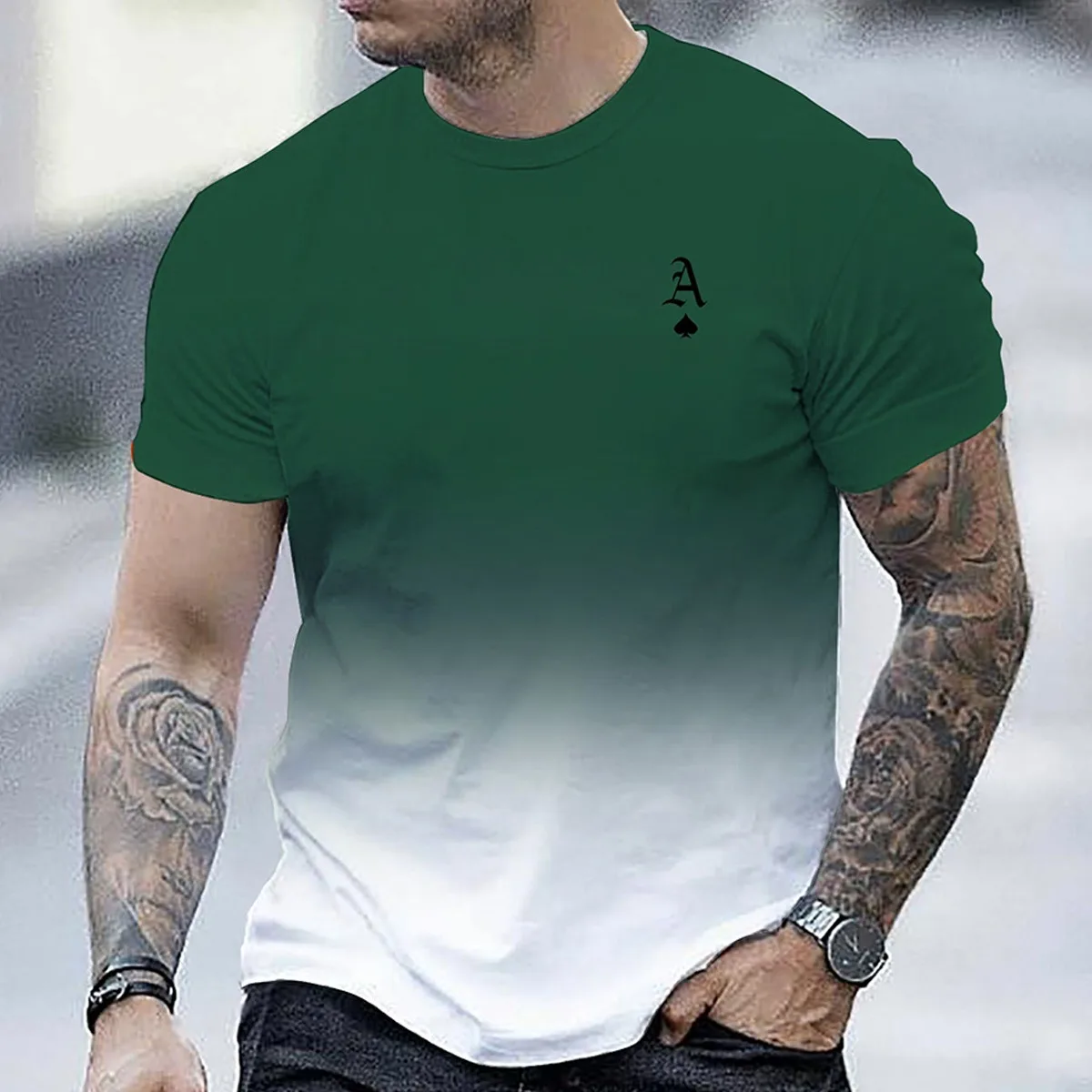 Летняя мужская повседневная спортивная футболка с 3D цифровой печатью A of Spades, градиент цвета, модный спортивный топ с короткими рукавами
Летняя мужская повседневная спортивная футболка с 3D цифровой печатью A of Spades, градиент цвета, модный спортивный топ с короткими рукавами