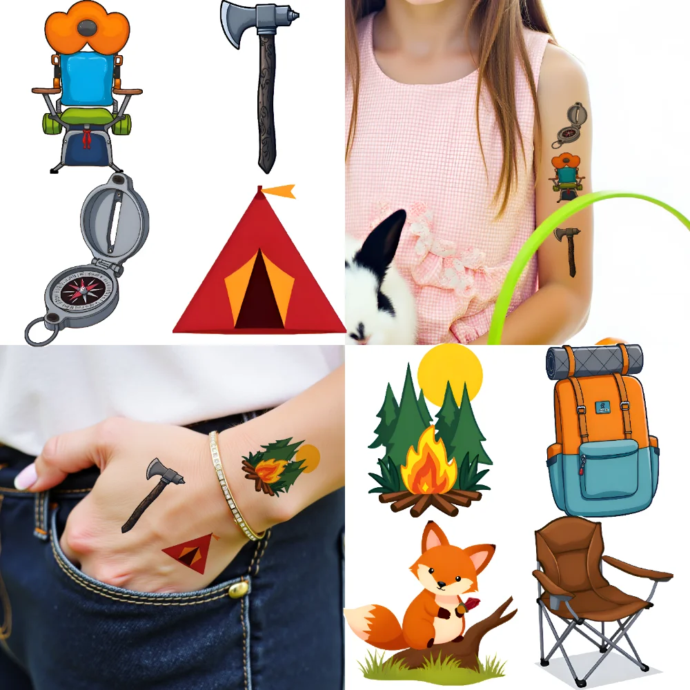 63pcs Temporary Tattoo Camping Icons Cartoon Camp Outdoor Symbols Waterproof Long-lasting Body Stickers For Arms Boys Cheeks
63pcs Temporary Tattoo Camping Icons Cartoon Camp Outdoor Symbols Waterproof Long-lasting Body Stickers For Arms Boys Cheeks