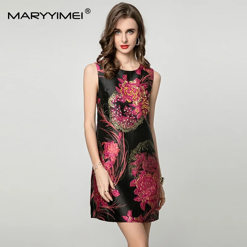 MARYYIMEI High Quality Sleeveless Dress Fashion Spring New Women's Jacquard Beading Round neck A-Line Short Dresses
MARYYIMEI High Quality Sleeveless Dress Fashion Spring New Women's Jacquard Beading Round neck A-Line Short Dresses