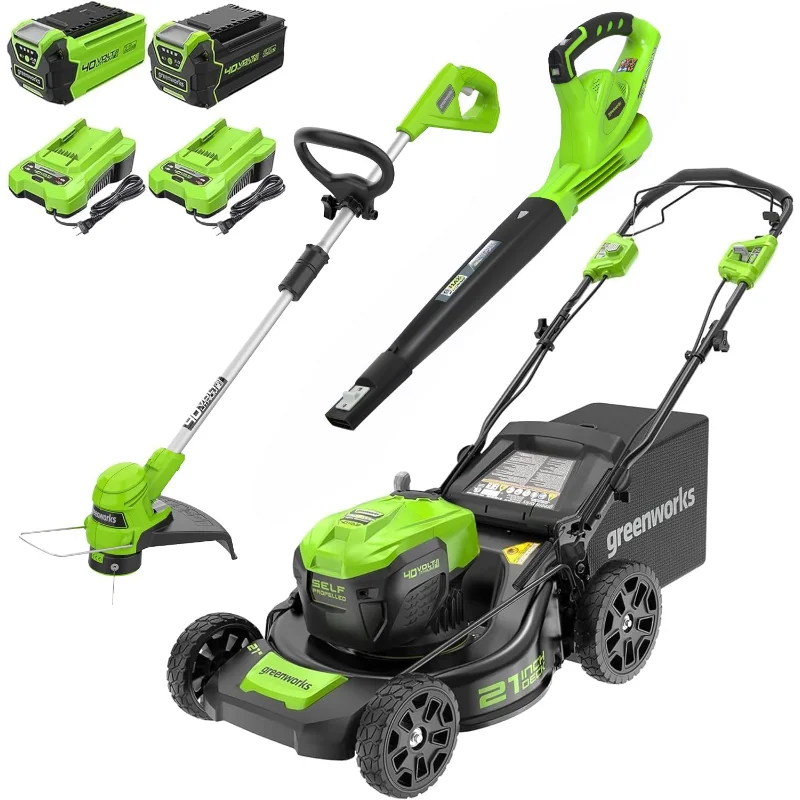 Greenworks 40V 21" Self-Propelled Mower,Axial Leaf Blower,12" String Trimmer with Batteries and Chargers
Greenworks 40V 21" Self-Propelled Mower,Axial Leaf Blower,12" String Trimmer with Batteries and Chargers