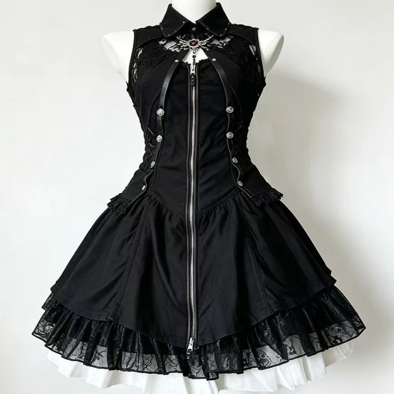 Japanese Gothic Lolita Style Dress Set Women Elegant Sweet Lace Waistcoat Coat Sleeveles Zipper Dress Female Evening Party Dress
Japanese Gothic Lolita Style Dress Set Women Elegant Sweet Lace Waistcoat Coat Sleeveles Zipper Dress Female Evening Party Dress