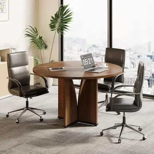 39-Inch Conference Table for 4, Round Meeting Table with X-Shape Pedestal, for Office, Conference Room, Small Spaces
39-Inch Conference Table for 4, Round Meeting Table with X-Shape Pedestal, for Office, Conference Room, Small Spaces