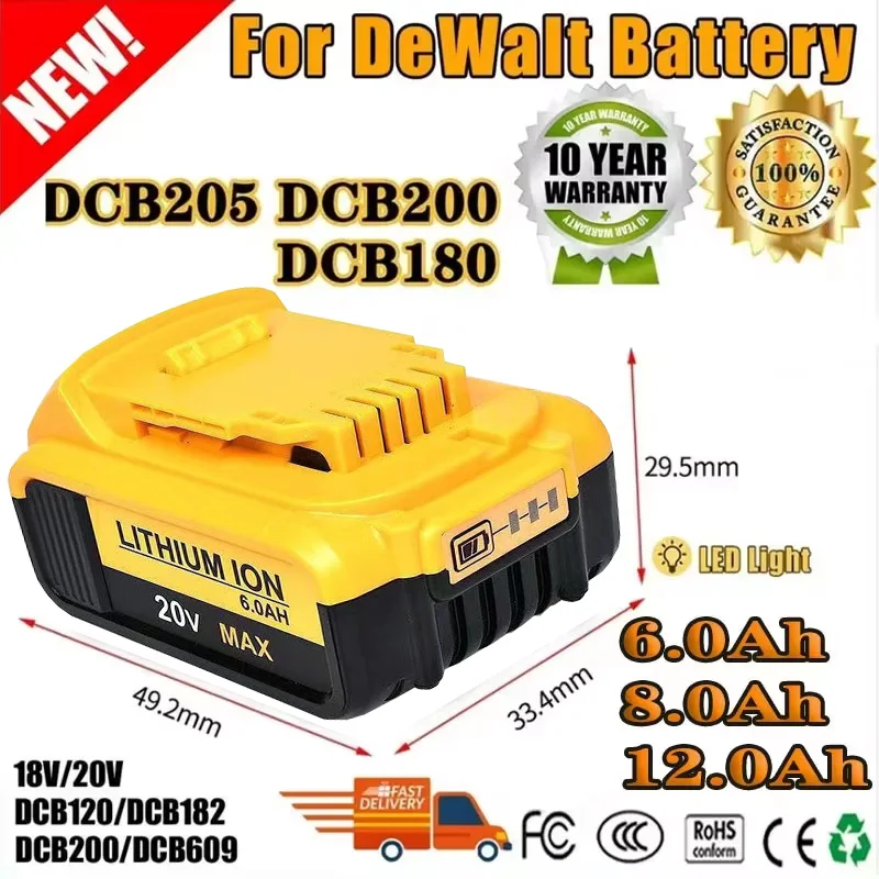 DCB200 20V 12000mAh Lithium Replacement Battery For Dewalt 18V DCB184 DCB200 DCB182 DCB180 DCB181 DCB182 DCB201 DCB206
DCB200 20V 12000mAh Lithium Replacement Battery For Dewalt 18V DCB184 DCB200 DCB182 DCB180 DCB181 DCB182 DCB201 DCB206