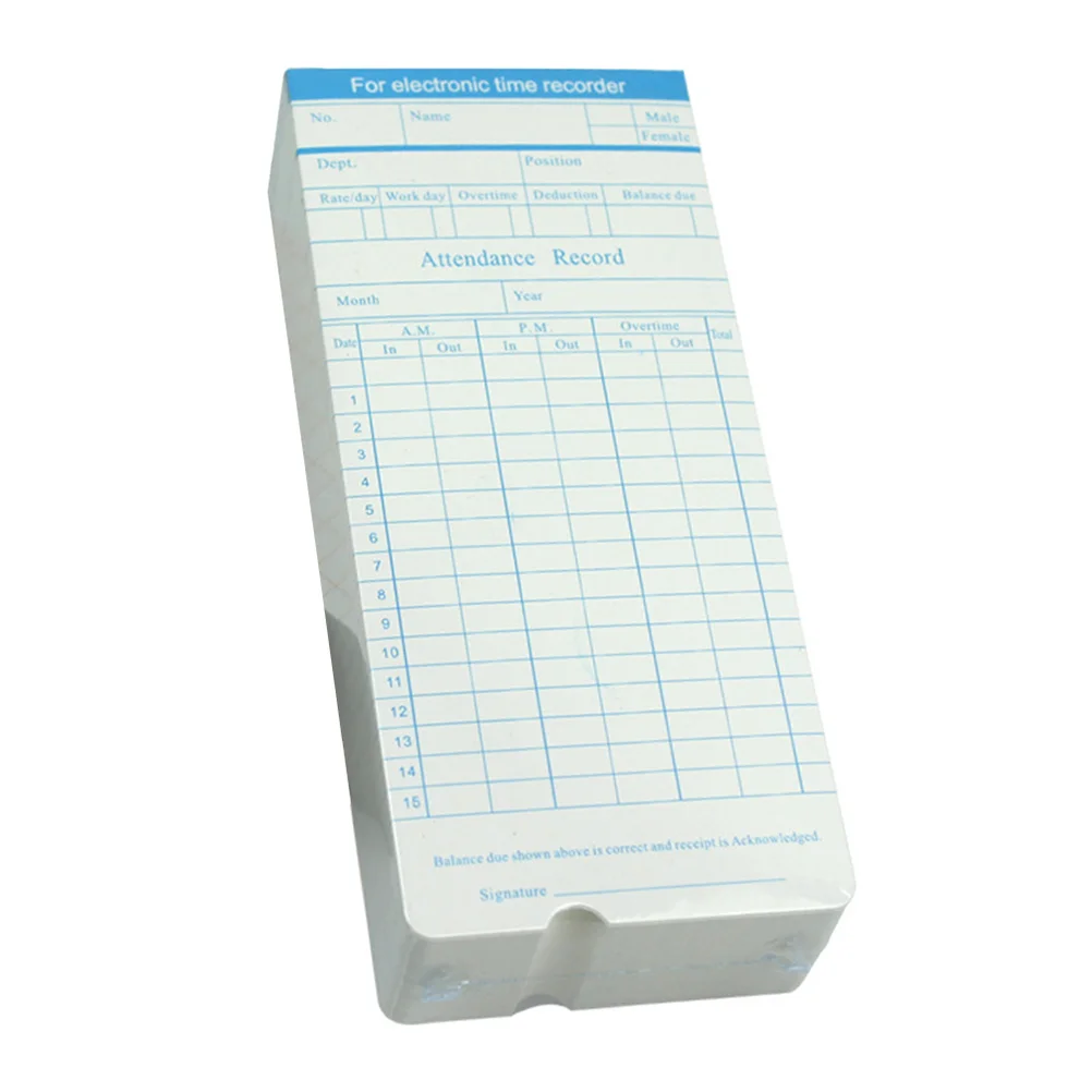 100 Sheets Attendance Card Time Record Cards Recording Blank Machine for Employee Paper Office Clock
100 Sheets Attendance Card Time Record Cards Recording Blank Machine for Employee Paper Office Clock
