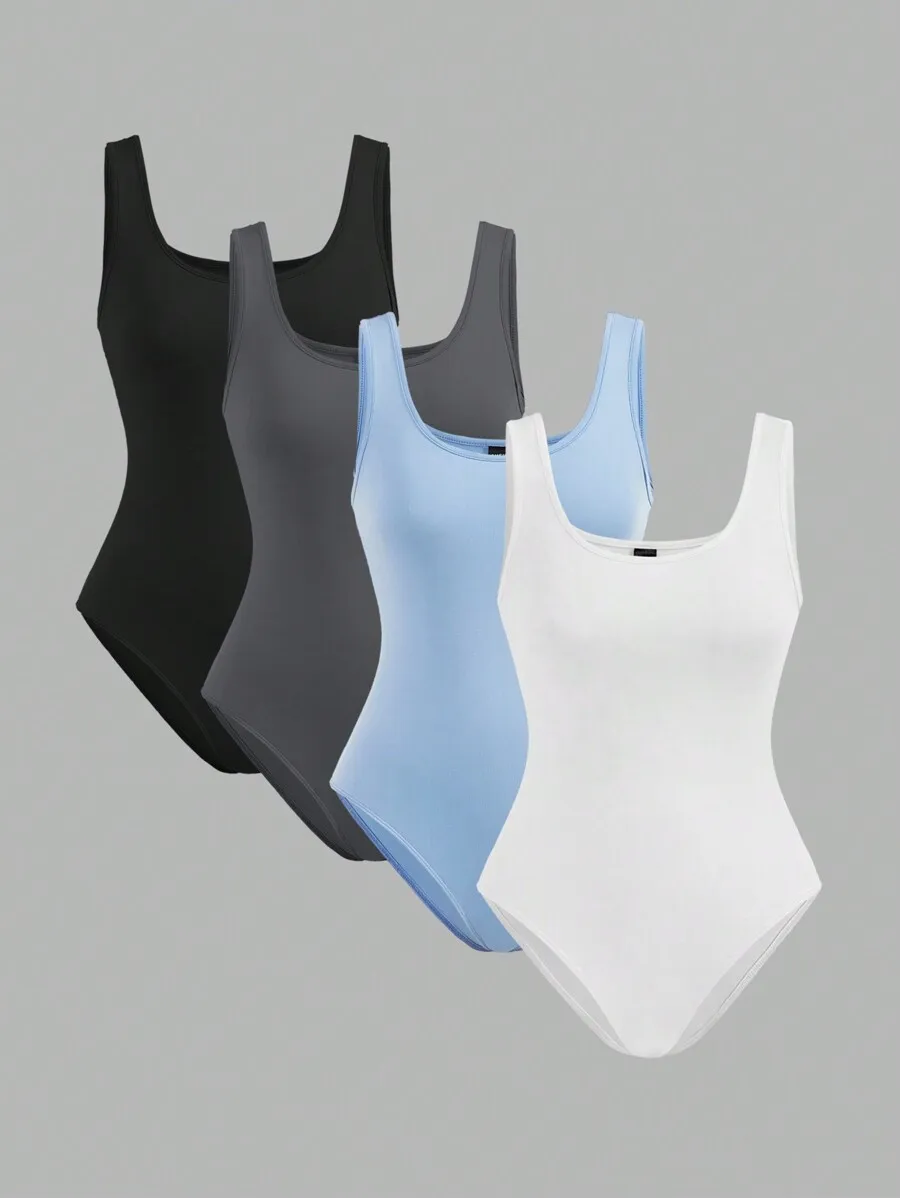 4-Pack Women's Sleeveless Solid Color Bodysuits - Soft Stretch for Casual & Yoga Wear
4-Pack Women's Sleeveless Solid Color Bodysuits - Soft Stretch for Casual & Yoga Wear