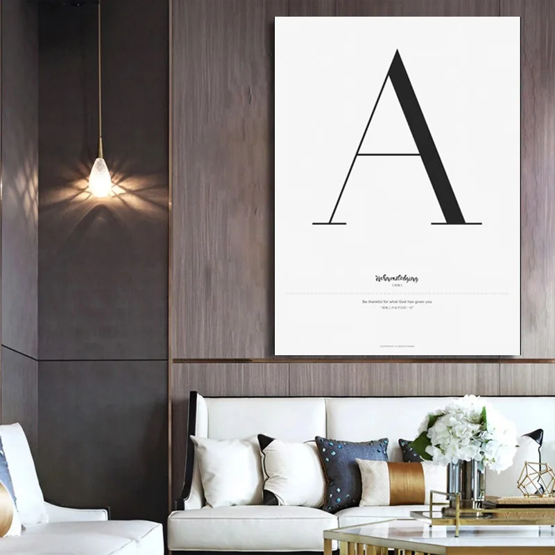 English alphabet abstract living room bedroom dining room entrance decoration black and white canvas painting
English alphabet abstract living room bedroom dining room entrance decoration black and white canvas painting