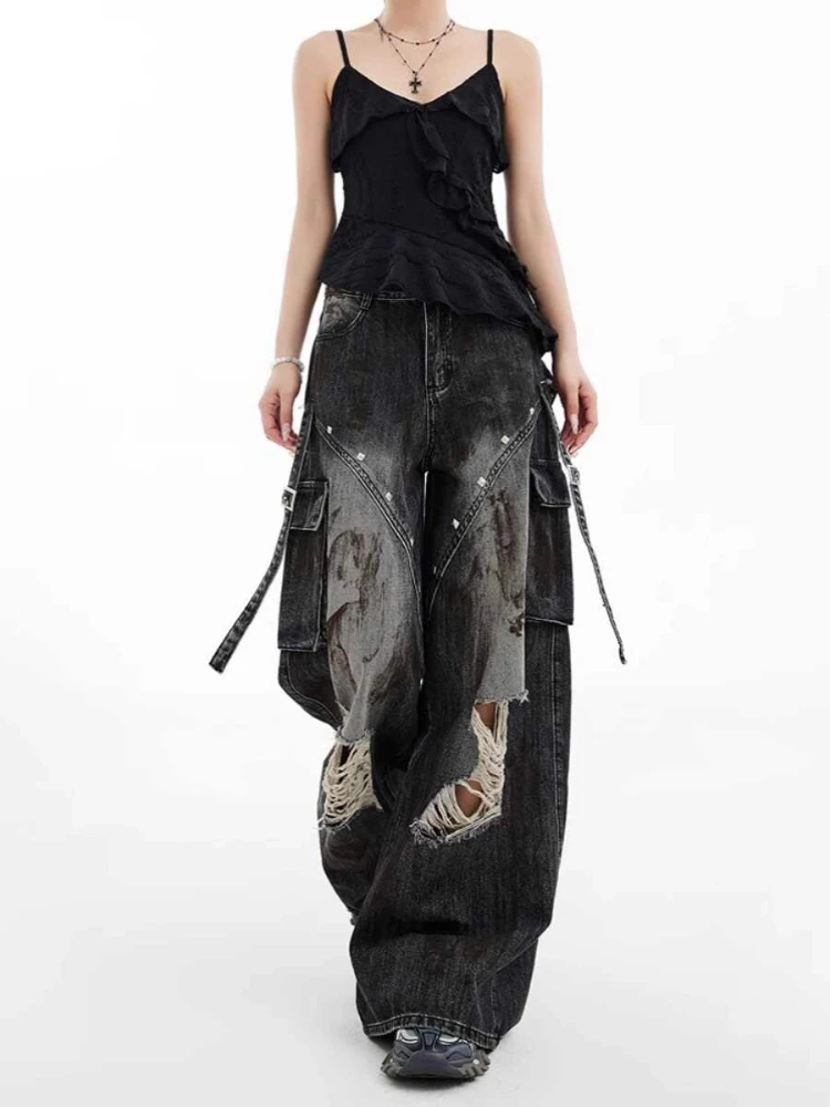 American High Street Jeans Hole Tie Dye Pockets Patchwork High Waist Cargo Denim Pants Punk Gothic Y2k Vintage Women's Clothing
American High Street Jeans Hole Tie Dye Pockets Patchwork High Waist Cargo Denim Pants Punk Gothic Y2k Vintage Women's Clothing