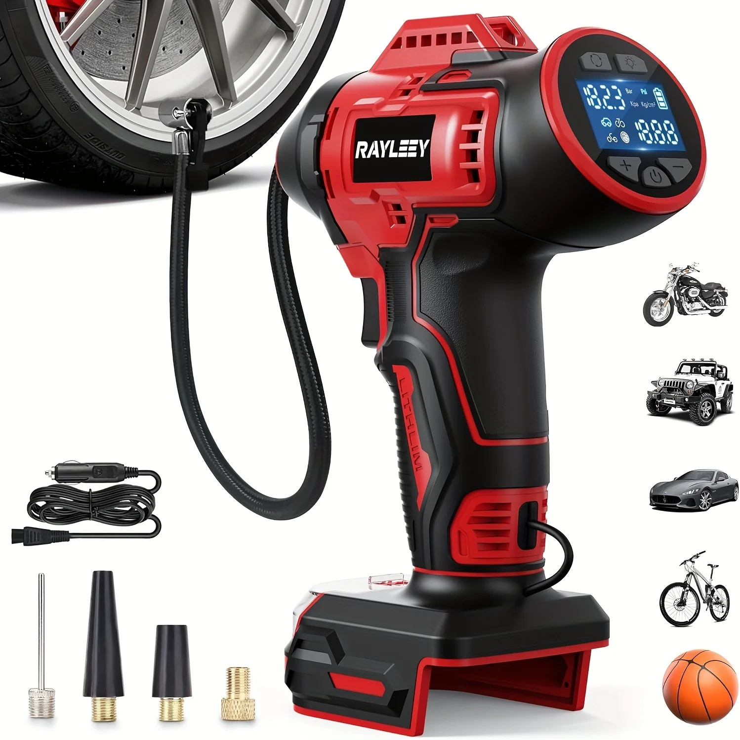Cordless Tire Inflator Air Compressor Compatible with 18V Battery, 160PSI Portable Handheld Pump with Digital Pressure Gauge for Motorcycles Cars Bike Sport Ball Auto (NO Battery)
Cordless Tire Inflator Air Compressor Compatible with 18V Battery, 160PSI Portable Handheld Pump with Digital Pressure Gauge for Motorcycles Cars Bike Sport Ball Auto (NO Battery)